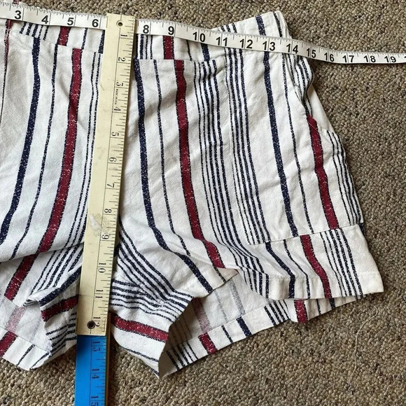 Love University Linen Blend Shorts Striped Pockets Beach Summer Casual Lady L - Picture 2 of 4